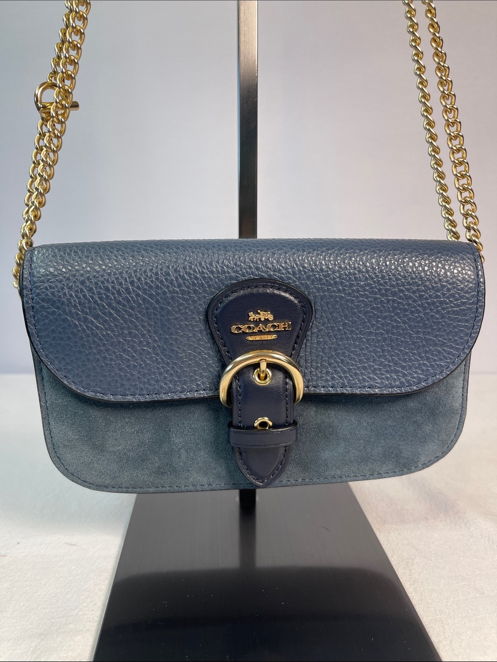 Coach J2179-C5588 Kleo Crossbody Denim Multi Leather Suede Authenticated